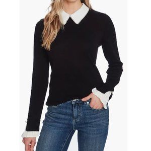 CeCe Imitation Pearl Peter Pan Collar Cotton Sweater